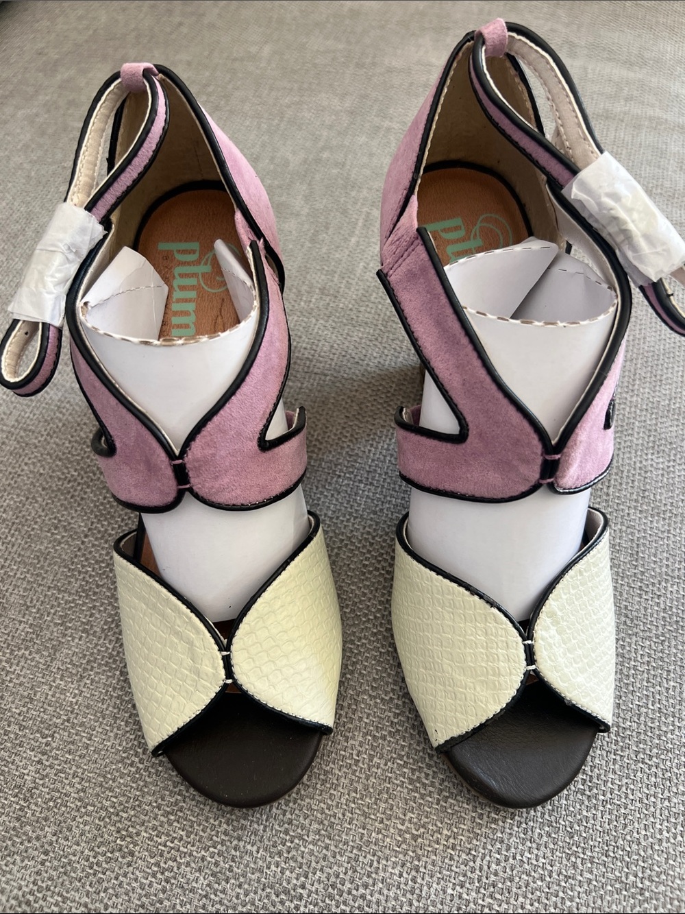 Pink and Cream Two-Tone Suede-Strap Heels